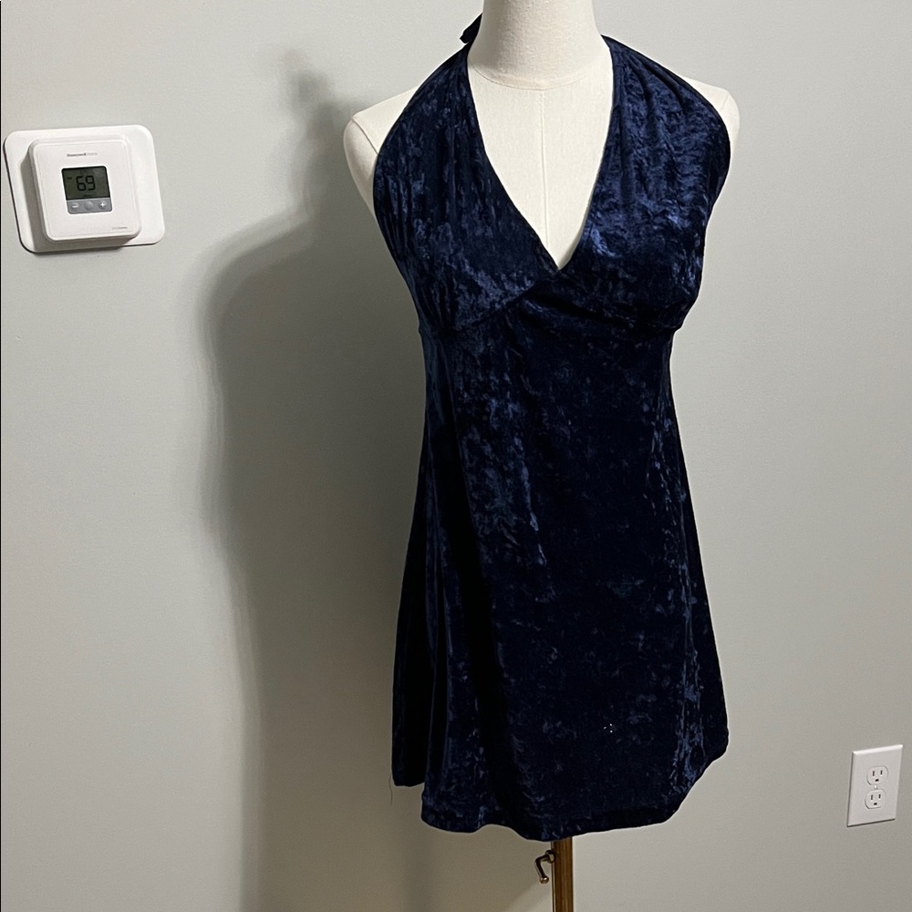 Velvet Halter Mini Dress in Deep Navy